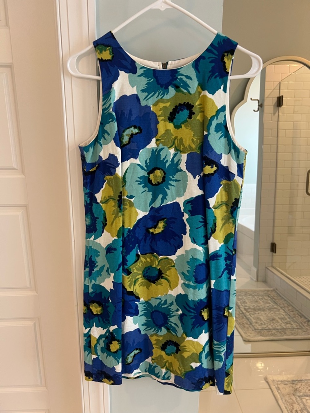 LOFT Floral Sleeveless Shift Dress in Blue, Teal & Green